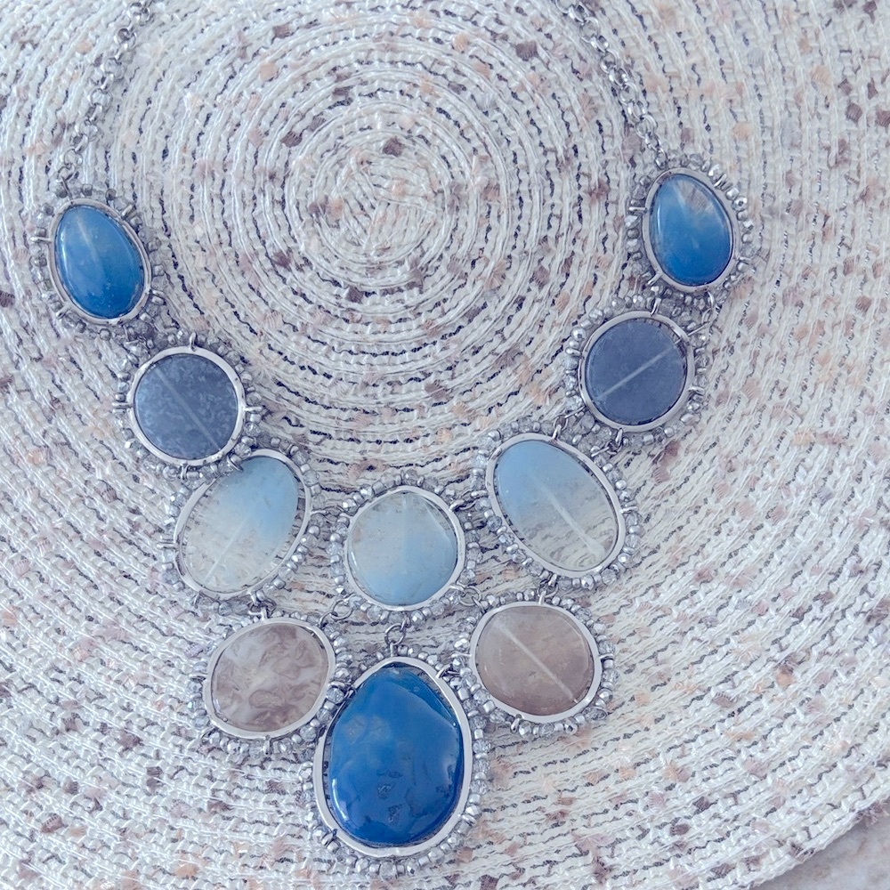 Chicos Elegant Blue And Silver Statement Necklace - image 1
